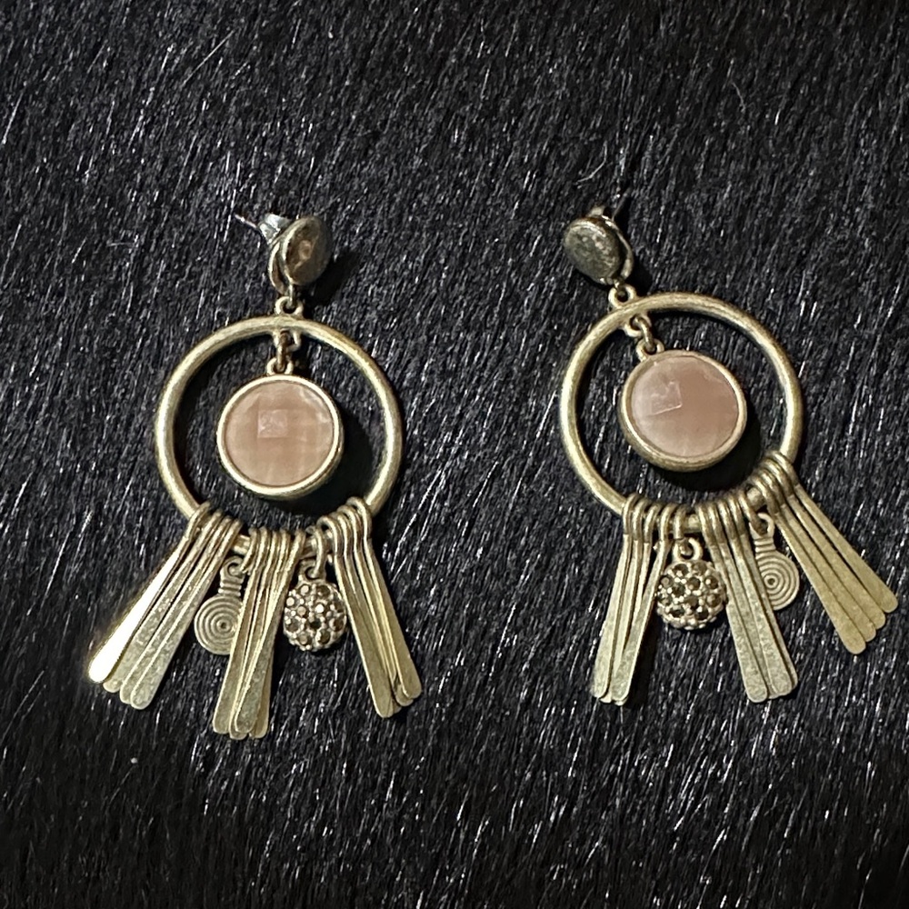 Elegant Gold and Pink Dangle Earrings
